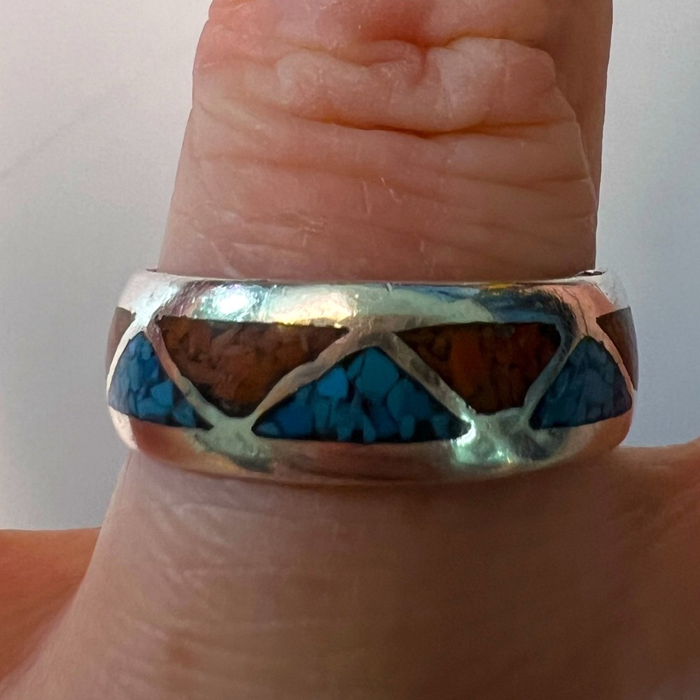 urquoise & Coral Sterling Silver 925 Ring, Size 9.75